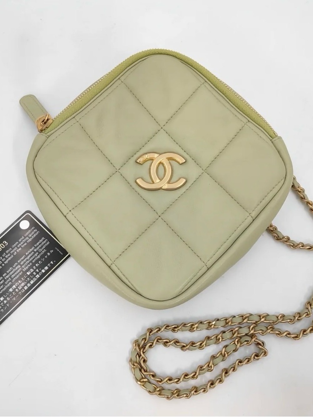 Chanel Lambskin Quilted Diamond Clutch with Chain (Series 30) in Pale Green